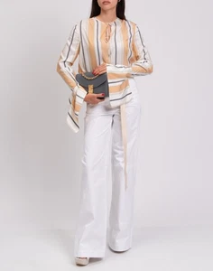 RRP€1190 LANVIN Silk Top FR36 US4 UK8 S Orange Striped Long Sleeves Tie Neck - Picture 1 of 8