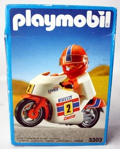 RARE VINTAGE 1991 PLAYMOBIL 3303 MOTORCYCLE BIKE RACING UVEX PIRELL NEW SEALED ! - Picture 1 of 6