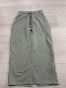 NWT zara Green cotton fleece lined skirt sporty drawstring waist pockets small - Picture 1 of 5