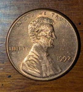 1992 1c Memorial Cent Red Brown Toned Uncirculated Details Extra Shiny - Picture 1 of 17