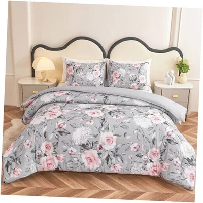  Conjunto de edredom 3 peças rosa e cinza queen size, completo/rainha cinza rosa floral 2 - Imagem 1 de 4