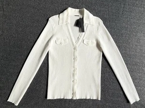 Elie Tahari Women, Ribbed-Knit Cardigan, Collar, Button Down, Cream Color  $195 - Picture 1 of 7