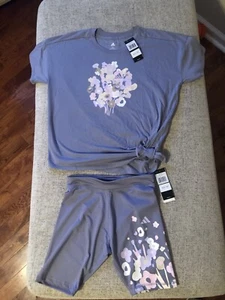 Adidas 2-Pc. Aeroready T-Shirt & Printed Tights/Shorts Girls Clothing Set Sz XL - Picture 1 of 10