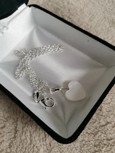 925 Sterling Silver Plated Gentle MOP Heart Pendant 16" Necklace& Gift bag - Picture 1 of 4