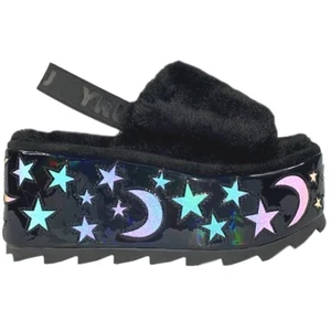 YRU Stars Reflective FAUX FUR PLATFORMS. Rave Slides. SIZE 9. EDC. - Picture 1 of 12