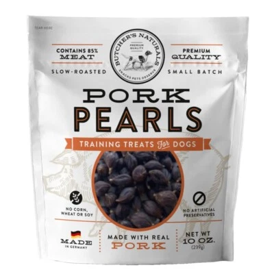 Golosinas de entrenamiento Butcher's Naturals perlas de cerdo secas para perros, 10 oz Foto 1 de 4