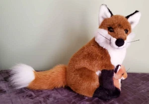 12" Rare Wild Republic / K&M Int. (?) Sitting Mother Fox & Baby Kit Plush - Picture 1 of 4