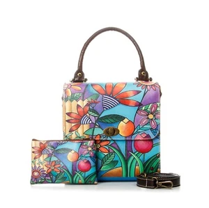 Quadratische Tragetasche mit Holzelementen: ein tropisches Paradies für Ihre Alltagsgegenstände - Bild 1 von 5