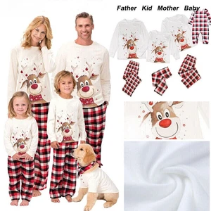 Family Matching Christmas Pyjamas Adult Kids Xmas Nightwear Pjs Set Reindeer - Picture 1 of 18