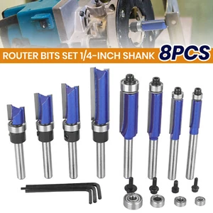8-teilig 1/4 Zoll Schaft Top Lager Bündig Trim Hartmetall Router Bit Set Fräser - Bild 1 von 13