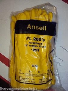 ANSELL Latex Gloves Flock lined FL 200's #297 12" Length 20 mil (1 DOZEN) Size 8 - Picture 1 of 5