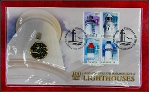 2015 Australia post first day cover - Lighthouses 4x70c, $1 coin FDC PNC - Picture 1 of 4