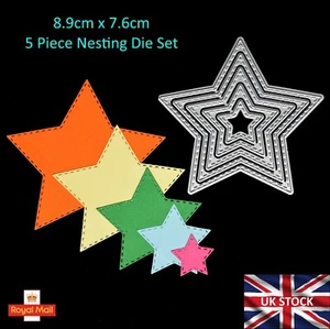 Nest Of 5 Stitch Patterned Pentagon Star Metal Cutting Dies, Card Making J0 - Picture 1 of 10