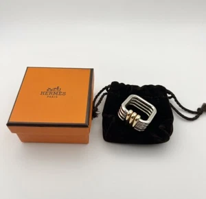 Hermès Ruban GP Schal Ring eckig silber goldfarben Top Zustand echt - Bild 1 von 14