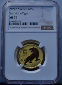 2022P $50 AUSTRALIA LUNAR YEAR OF THE TIGER NGC MS70 1/2 OZ .9999 GOLD COIN - Picture 1 of 4