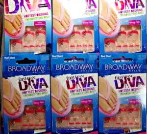 Lot of 6 Packs Broadway for Kiss Glue-On TOENAILS RED Glitter FRENCH - Picture 1 of 3