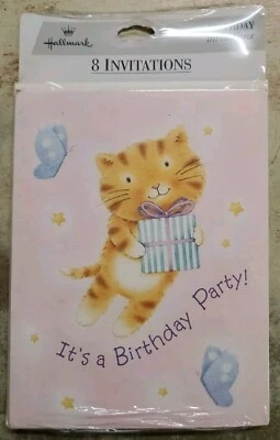 HALLMARK FIESTA DE CUMPLEAÑOS 2 Paquetes 16 Tarjetas de Invitación Total + Sobres Gato Nuevo de Lote Antiguo Foto 1 de 2