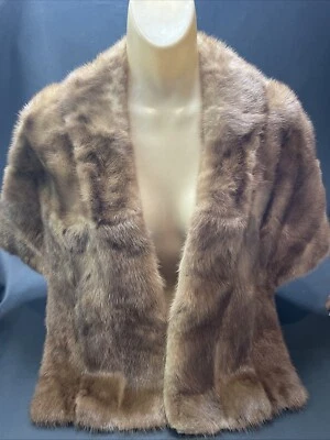 Vintage Fur Brown Mink Stole Shawl Wrap Wedding Bolero Pink Silk Lining - Image 1 of 4