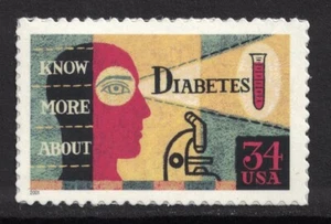 Scott 3503 - Diabetes Research, Awareness - Estampilla sin montar o nunca montada (S/A) 34c 2001 - sin usar como nueva - Imagen 1 de 1