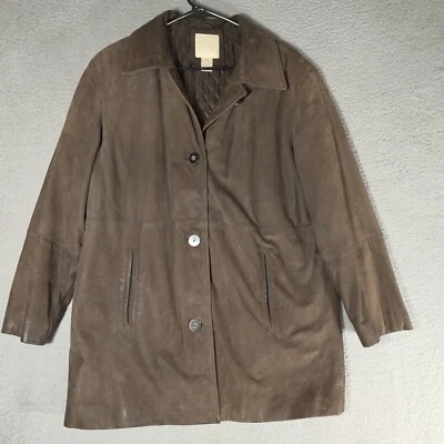 Jaqueta de couro feminina J.Jill marrom médio com botões clássica com cinto - Imagem 1 de 4