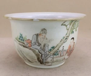 Bonsai Pot china people Round 23.5cm x h 14cm chipped Japan Pottery Jidai - Picture 1 of 7