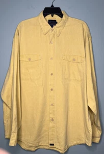 Tommy Bahama Shirt Mens Large Yellow Indigo Palms 100% Cotton Vintage Button Up - Picture 1 of 8