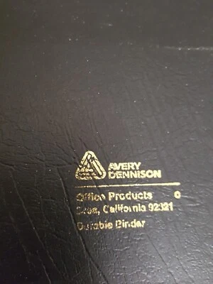 Avery Dennison Durable Black Notebook FULL of VTG 3 Ring Binder Blue/White Paper - Image 1 of 4