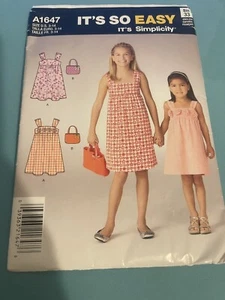 Simplicity Pattern A1647 Girls EASY Dress w/Wide Straps- Trim Opts & Purse 3-14 - Picture 1 of 3