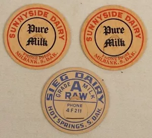 SUNNYSIDE DAIRY MILBANK SOUTH DAKOTA SD 2 MILCHFLASCHENVERSCHLÜSSE SIEG HEISSE QUELLEN - Bild 1 von 2