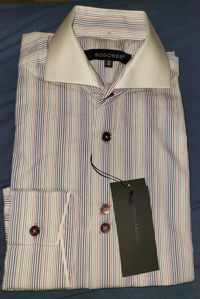 Bogosse mens multicolor stripe long sleeves dress shirt size 2 small - Image 1 of 1