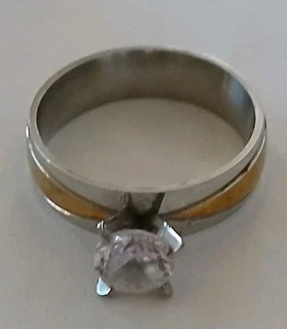 Edelstahlring zweifarbig Gold und Silber großer CZ Comfort Fit Größe unbekannt?? - Bild 1 von 6