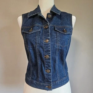Denim & Co Jean Vest Womens XXS Dark Blue Cotton Stretch Western Classic Y2K  - Picture 1 of 9