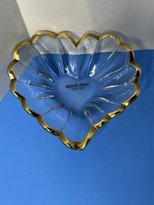 Vintage Savoir Vivre Kristall Japan Herzform Süßigkeiten/Nuss/Schmuck Schale Goldrand 6" - Bild 1 von 4