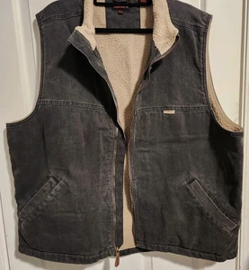 Vintage Mens Wolverine denim sherpa lined vest black size XXL zipper workwear - Picture 1 of 9