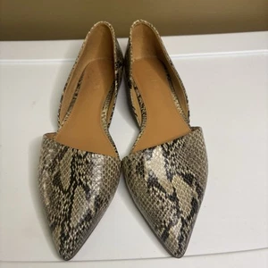 J Crew hellbraune und schwarze D’Orsay Damen-Flats mit Schlangenlederprägung Größe 7,5 - Bild 1 von 9