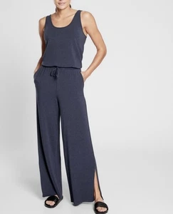 Athleta Blue Jumpsuit Coastal Wide Leg Size 6 Tie Waist Split Leg - Picture 1 of 9