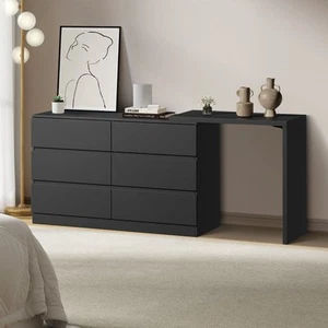 Oikiture 6 Chest of Drawers Dresser with Side Table Storage Tallboy Black - Picture 1 of 10