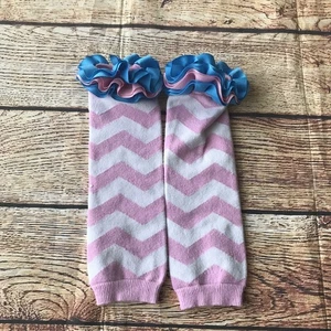 Chevron Baby Toddler Leg Warmers Pink Chevron Blue Ruffle - Picture 1 of 5