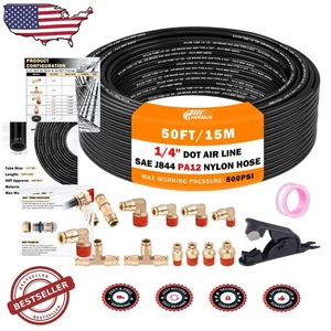 DOT Air Line Kit 50ft 1/4" Brass Fittings Semi Truck Trailer - Picture 1 of 9