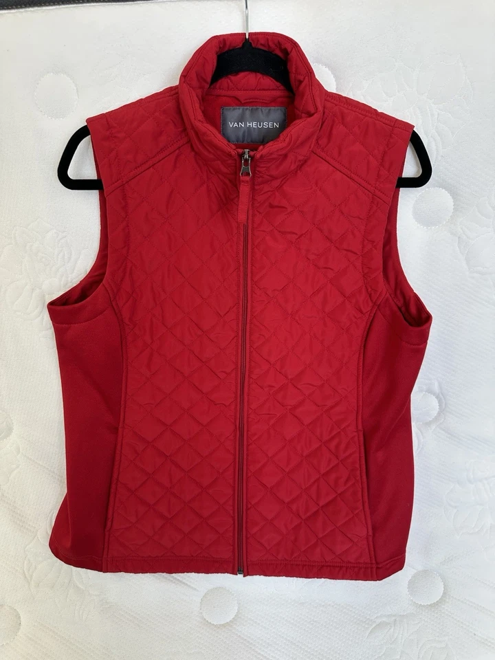Chaleco Van Heusen Mujer L Rojo Acolchado Puffer Híbrido Cremallera Completa Bolsillos Y176F Foto 1 de 4