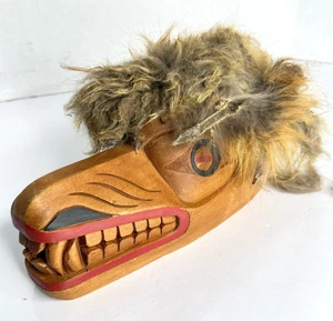 VTG Northwest Coast native American carved SALISH Wolf Mask Signed First Nations - Picture 1 of 11