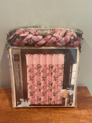 Cortina de ducha Hiend Accents rosa camuflaje + anillos camuflaje 100 % poliéster nueva en caja Foto 1 de 4