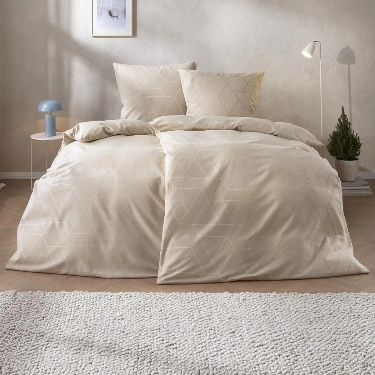 Rapport Panel Samt-Bettwäsche-Set – Cremefarben, 1-teilig Für Einzelbett (135x200 Cm + Kissen 50x75 Cm)