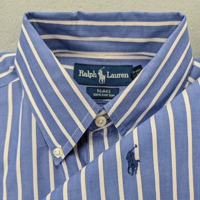 Ralph Lauren Shirt Mens Medium Blue White Stripe Blake Oxford Button Down - Image 1 of 4
