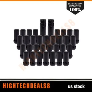 32 Piece 14x2mm Black 7 Spline Lug Nuts 2 Keys Fits Ford F-250 F-350 Super Duty - Picture 1 of 8
