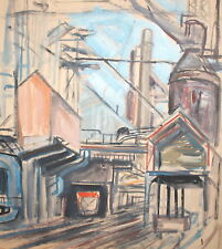 Vintage gouache painting factory workshop