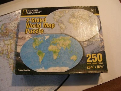 5953) Quebra-cabeça mapa do mundo 2 lados 250 peças National Geographic físico político - Imagem 1 de 4