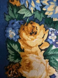 Waverly Fanciful 4 + Yds Authentic Screen Print Fabric Floral Cotton Blue Yellow - Picture 1 of 9