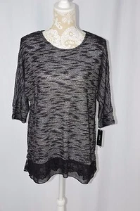 Alfani Womens Small Black White 3/4 Sleeve NEW Light Loose Shirt Lace Trim - Picture 1 of 8