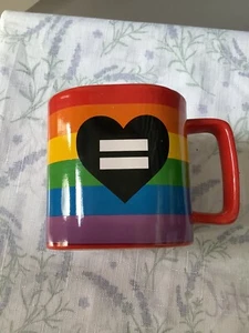 Spencer’s Multi Stripe = Heart Square Coffee Mug RARE - Bild 1 von 7